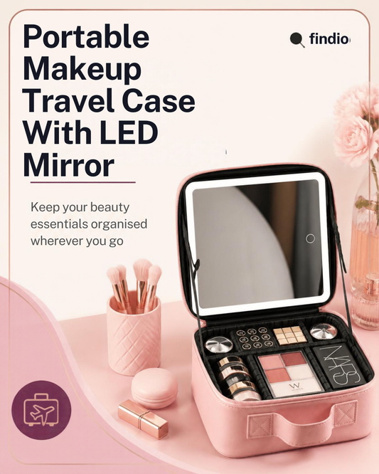 Portable Make Up Organizer Storage Box with LED Light and Mirror